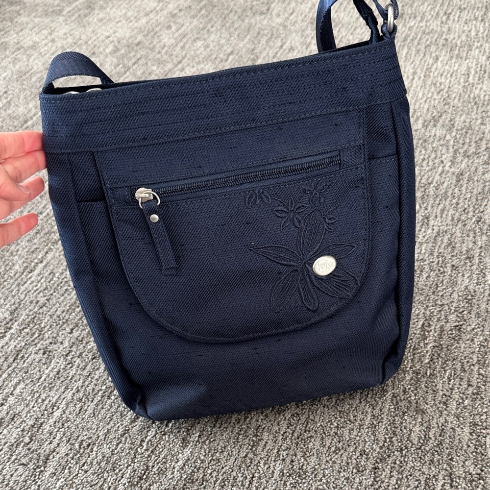 Haiku Midnight Blue Crossbody Bag with Floral Detail